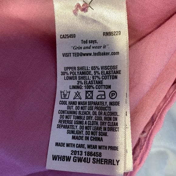 TED BAKER LONDON sherry dusky pink stretch peplum bell sleeve blouse size 0 XS - Picture 8 of 12